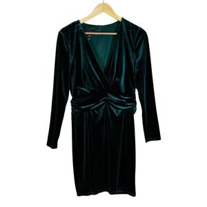 Donna Morgan Velvet Wrap Dress Womens S Emerald Green Long Sleeve Cocktail Glam